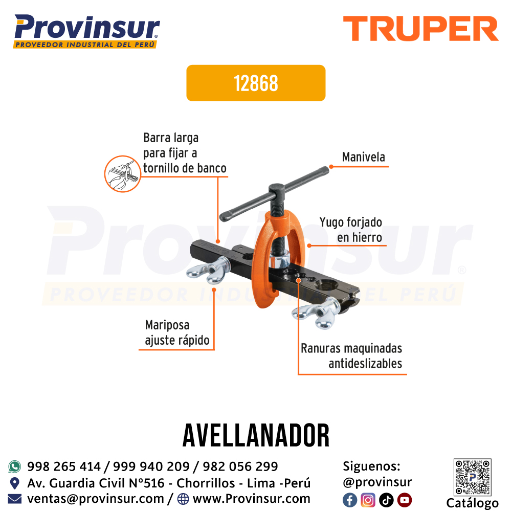 Avellanador para tubo ajustable de 3/16 a 5/8 pulgadas 12868 Truper 2 Avellanador para tubo ajustable de 3/16 a 5/8 pulgadas 12868 Truper