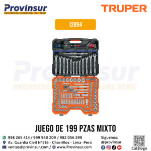Juego de 199 herramientas de 1/4-3/8-1/2 pulgadas std y m para mecánico 12894 Truper