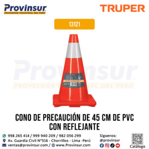 Cono de precaución de 45 cm de PVC con reflejante 13121 Truper