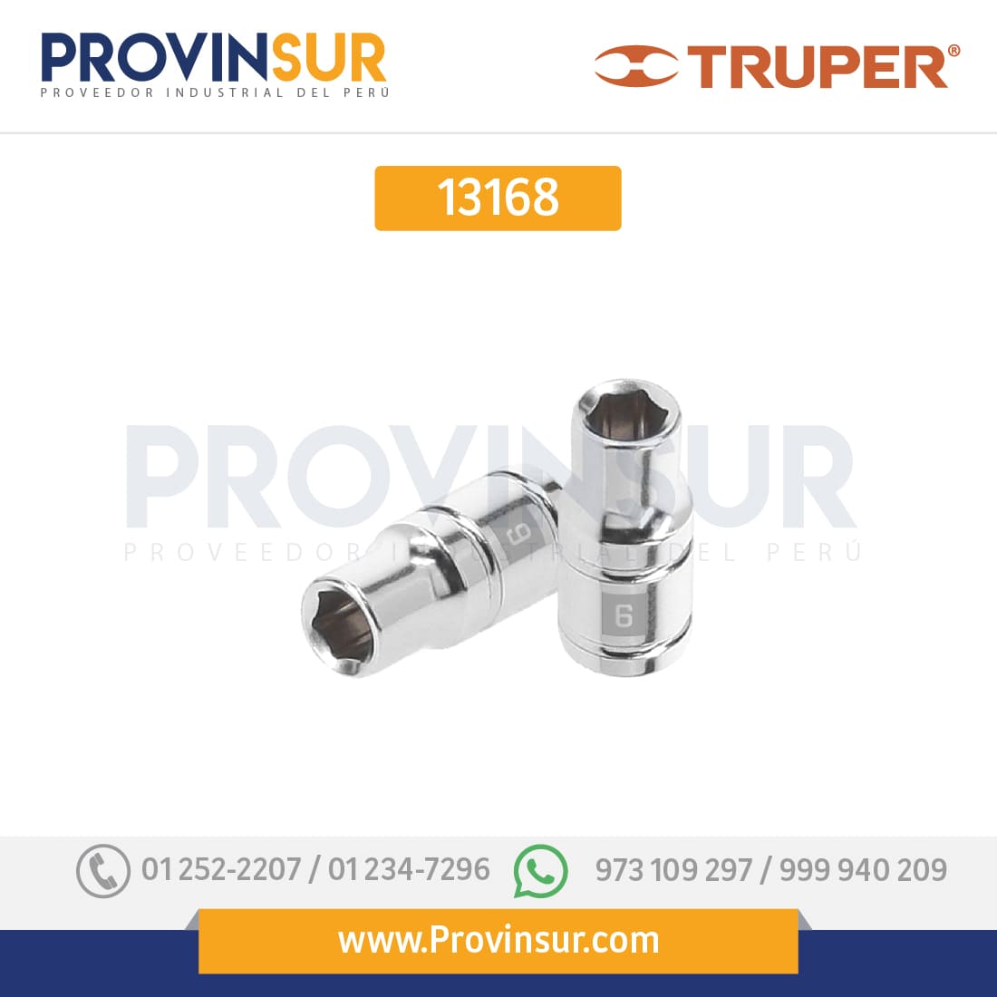 Dado de 6 puntas, cuadro 1/4" de 6mm 13168 Truper 1 Dado de 6 puntas, cuadro 1/4" de 6mm 13168 Truper