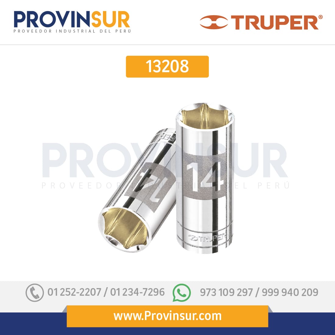 Dado de 6 puntas, largo, cuadro 1/4" de 14mm 13208 Truper 1 Dado de 6 puntas, largo, cuadro 1/4" de 14mm 13208 Truper