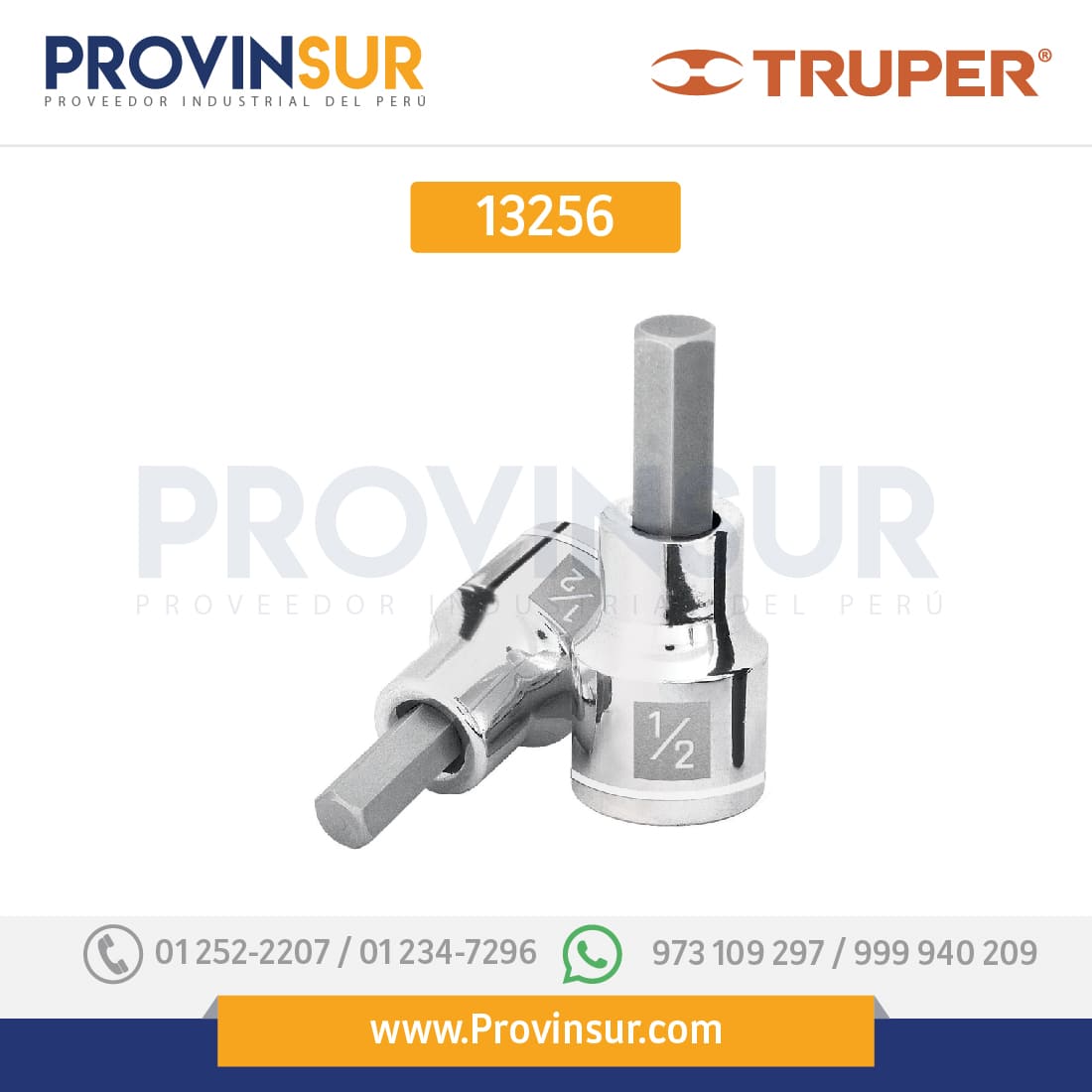 Dados de punta hexagonal, cuadro 1/2" de 9/16" 13256 Truper 1 Dados de punta hexagonal, cuadro 1/2" de 9/16" 13256 Truper