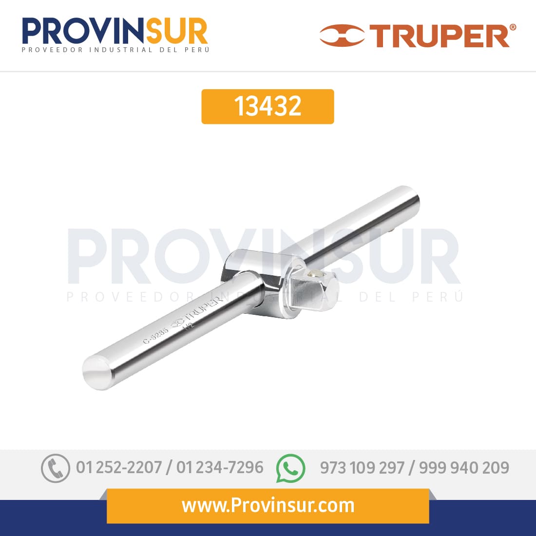Barra corrediza para dados cuadro 1/2" 13432 Truper 1 Barra corrediza para dados cuadro 1/2" 13432 Truper