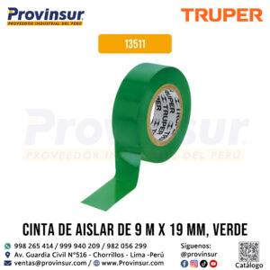Cinta de aislar 9 m x 19 mm verde 13511 Truper