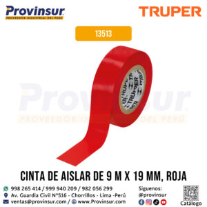 Cinta de aislar de 9 m x 19 mm roja 13513 Truper