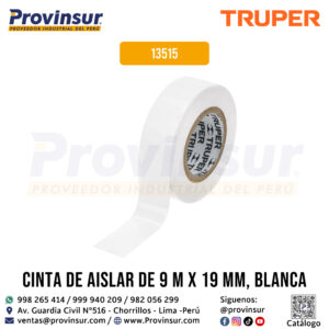 Cinta de aislar 9 m x 19 mm blanco 13515 Truper