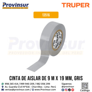 Cinta de aislar 9 m x 19 mm gris 13516 Truper