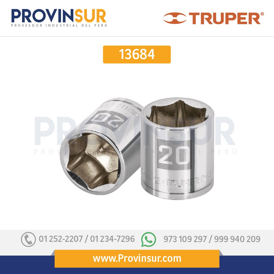 Dado de 6 puntas, cuadro 3/8", de 20mm 13684 Truper 1 Dado de 6 puntas, cuadro 3/8", de 20mm 13684 Truper
