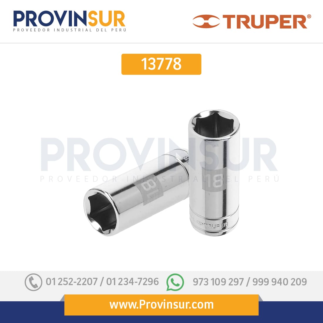Dado de 6 puntas, largo, cuadro 3/8" de 18mm 13778 Truper 1 Dado de 6 puntas, largo, cuadro 3/8" de 18mm 13778 Truper