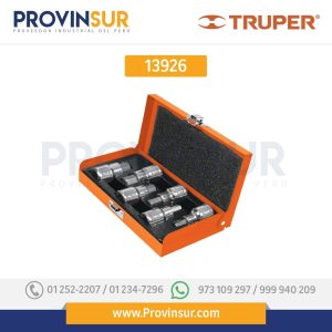 Juego de 6 dados cuadro 1/2" punta hex mm, estuche metálico 13926 Truper