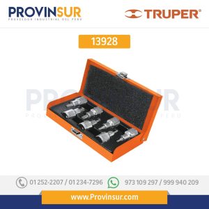 Juego de 7 dados cuadro 1/2" punta torx, estuche metálico 13928 Truper