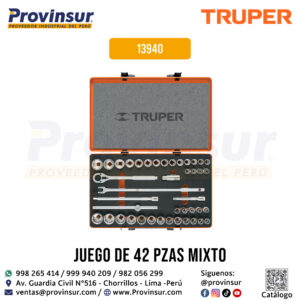 Juego de 42 herramientas cuadro 1/2'' std y mm para mecánico 13940 Truper