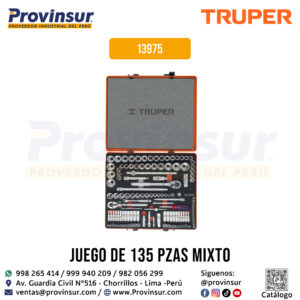 Juego 135 herramientas 1/4'' 3/8'' y 1/2'' std y mm para mecánico 13975 Truper