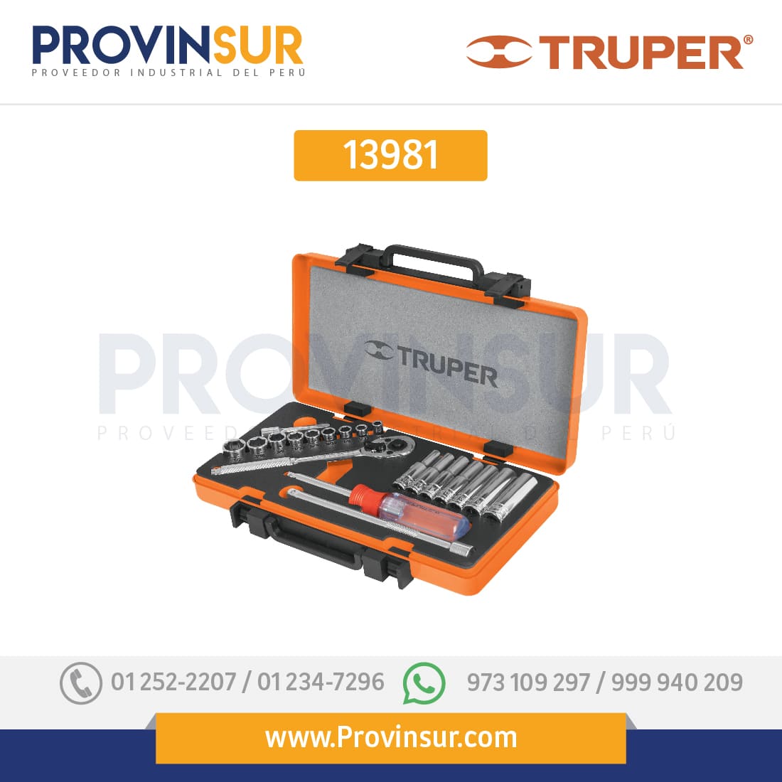 Juego de 20 herramientas cuadro 1/4" mm para mecánico 13981 Truper 1 Juego de 20 herramientas cuadro 1/4" mm para mecánico 13981 Truper