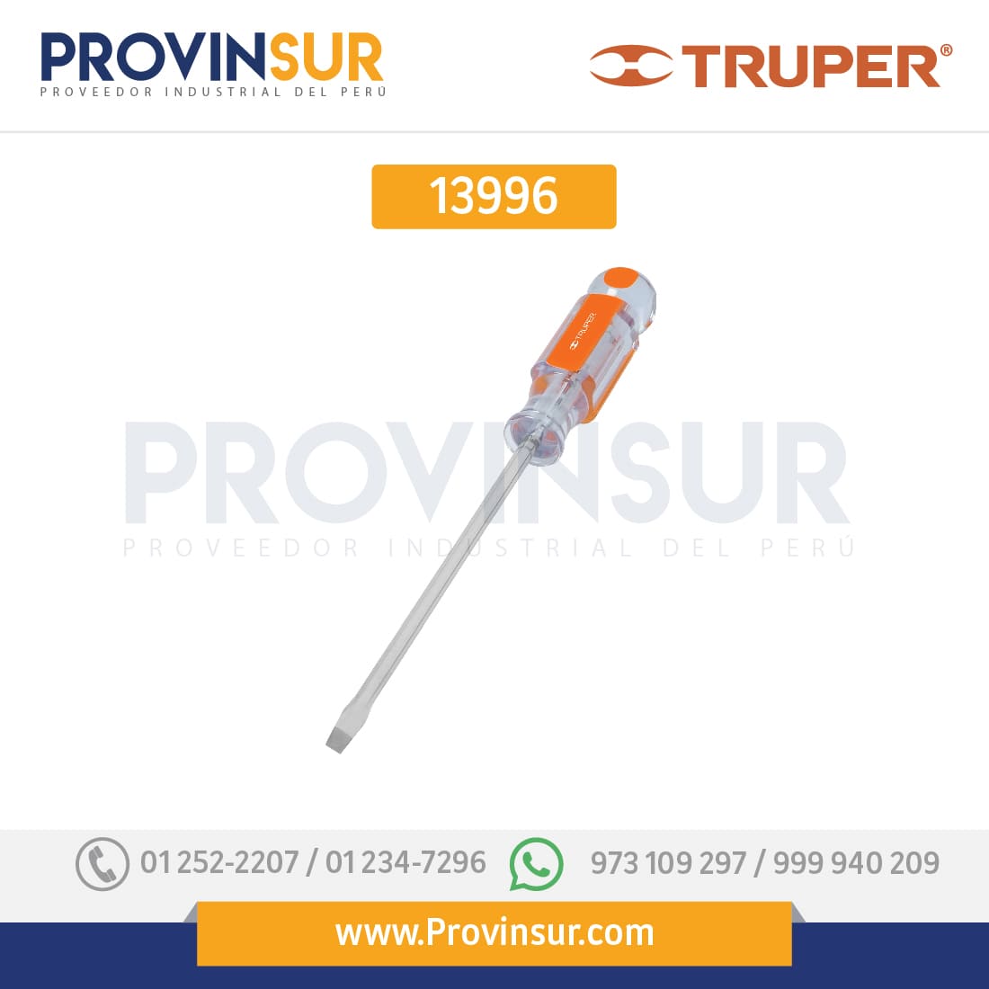 Desarmador plano 1/4x4" mango de acetato 13996 Truper 1 Desarmador plano 1/4x4" mango de acetato 13996 Truper