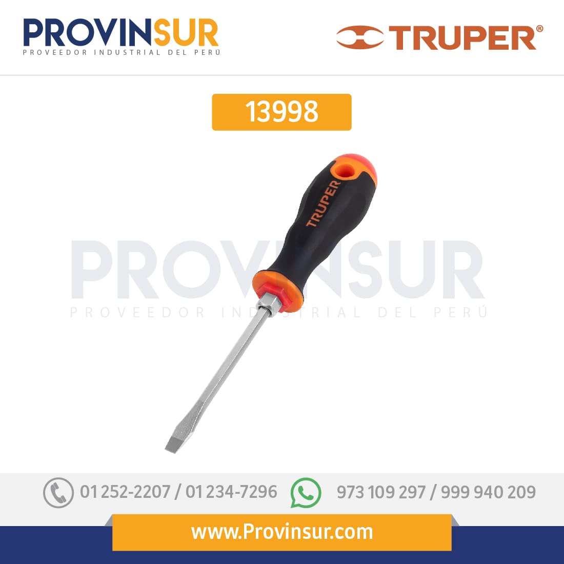 Desarmador plano 1/4x4" mango comfort grip 13998 Truper 1 Desarmador plano 1/4x4" mango comfort grip 13998 Truper