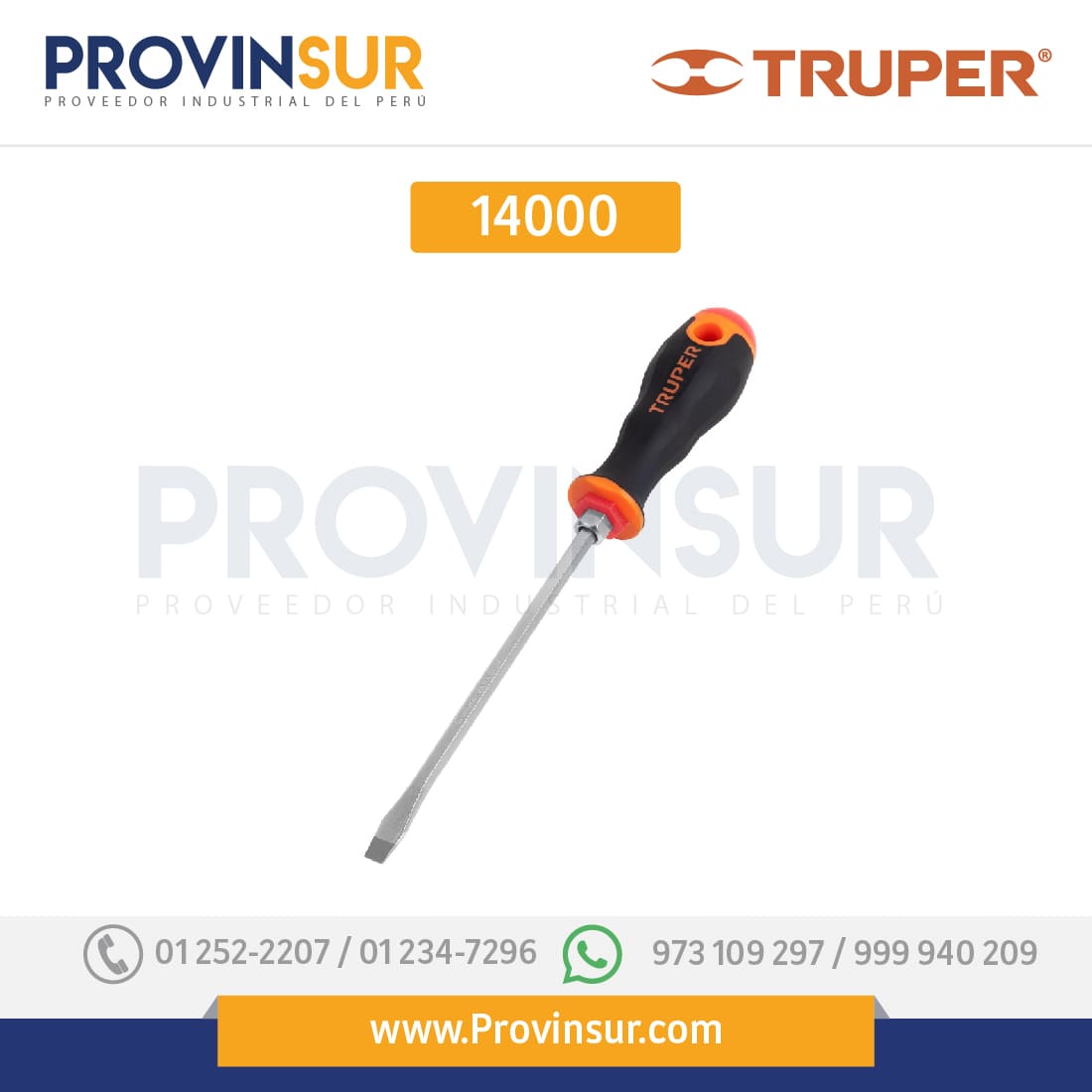 Desarmador plano 1/4x6" mango comfort grip 14000 Truper 1 Desarmador plano 1/4x6" mango comfort grip 14000 Truper