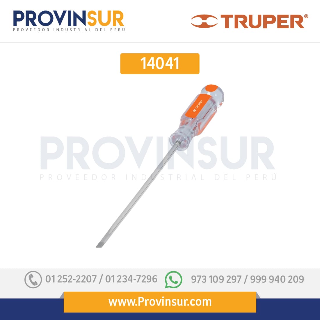 Desarmador cabinet 3/16x8" mango de acetato 14041 Truper 1 Desarmador cabinet 3/16x8" mango de acetato 14041 Truper