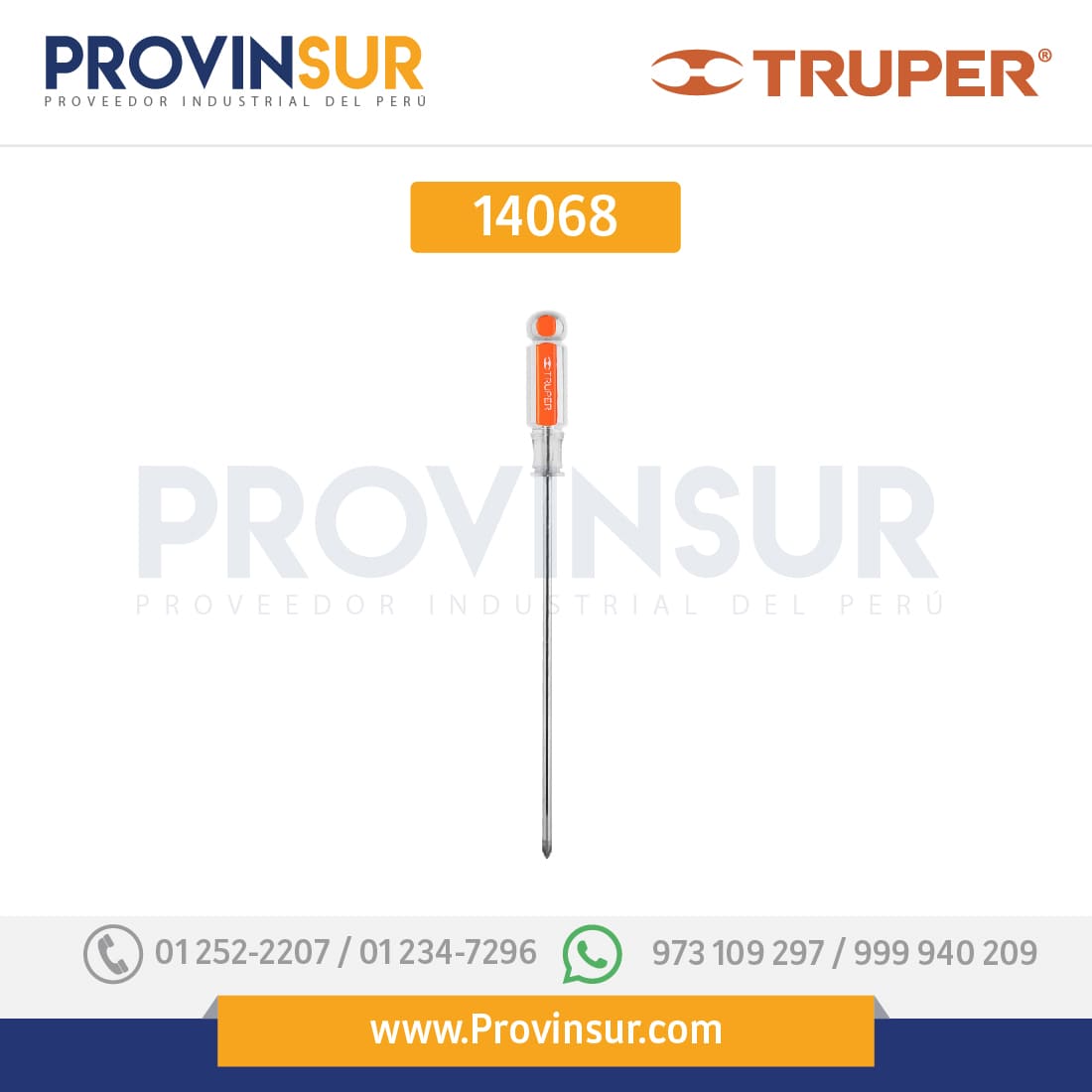 Desarmador punta Phillips # 1, mango de acetato 8" 14068 Truper 1 Desarmador punta Phillips # 1, mango de acetato 8" 14068 Truper