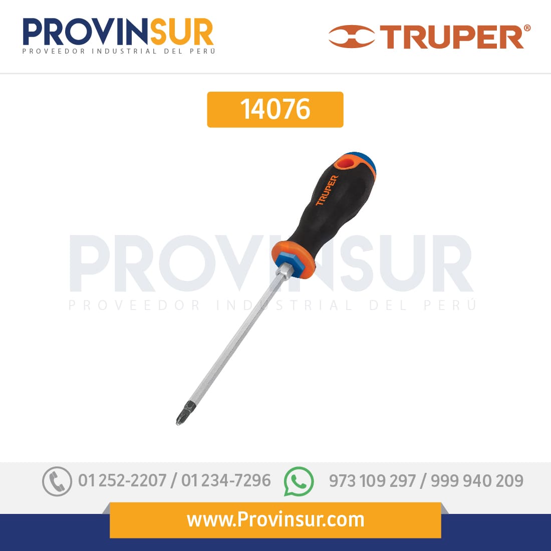 Desarmador punta Phillips # 2, mango Comfort Grip, 4" 14076 Truper 1 Desarmador punta Phillips # 2, mango Comfort Grip, 4" 14076 Truper