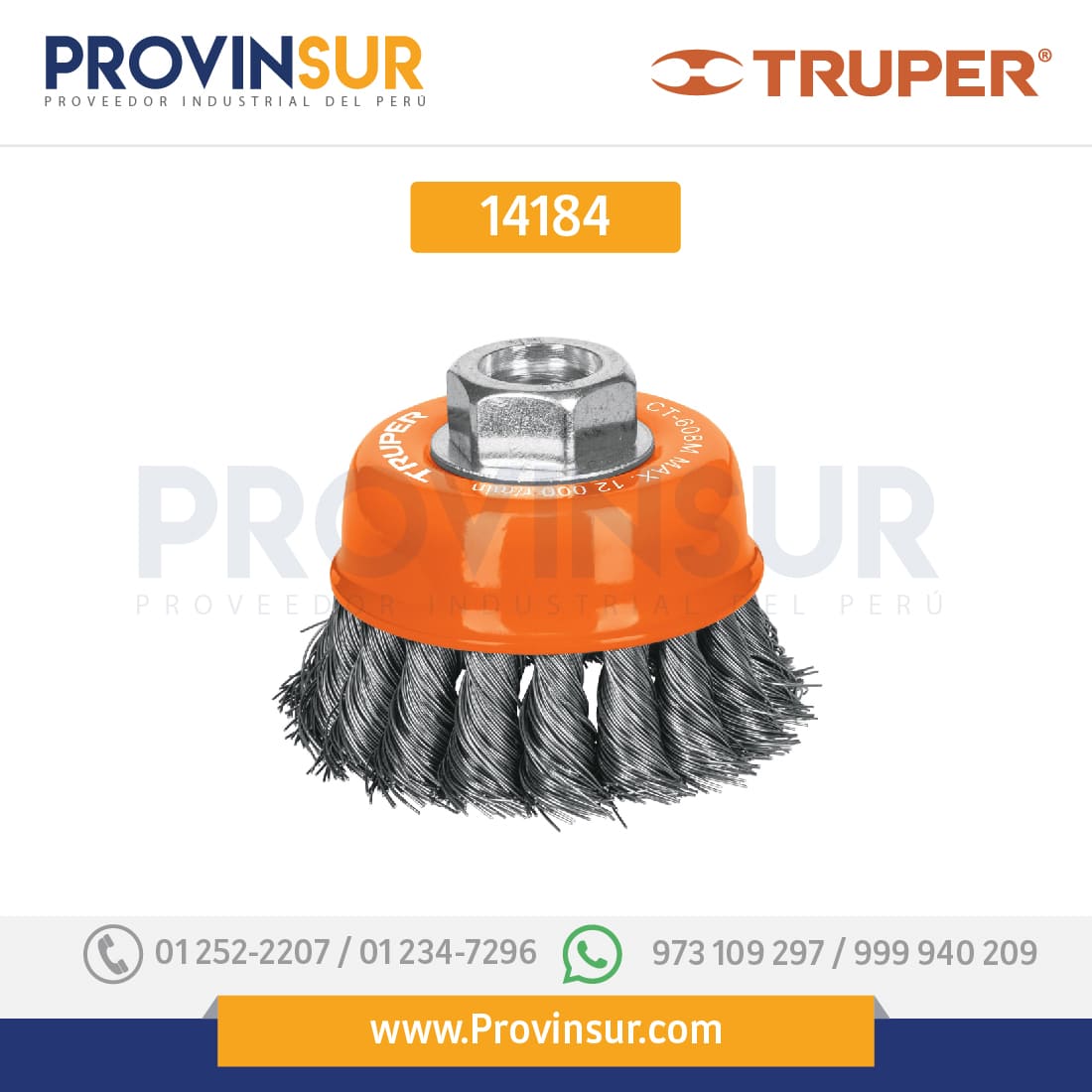 Carda copa, alambre trenzado fino, 3", milimétrica p/esmeril 14184 Truper 1 Carda copa, alambre trenzado fino, 3", milimétrica p/esmeril 14184 Truper