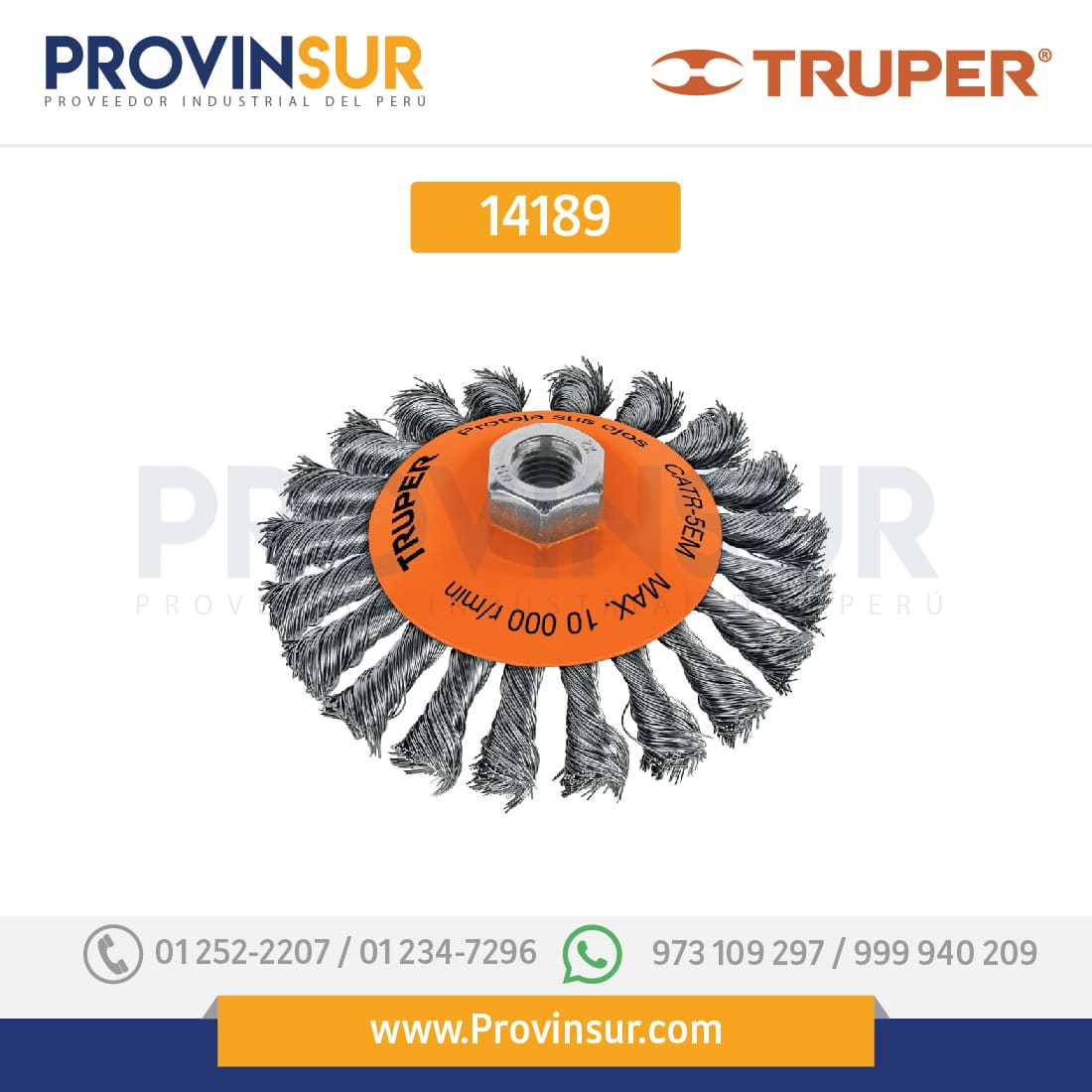 Carda tipo cónico 5”, alambre trenzado, M14 14189 Truper 1 Carda tipo cónico 5”, alambre trenzado, M14 14189 Truper