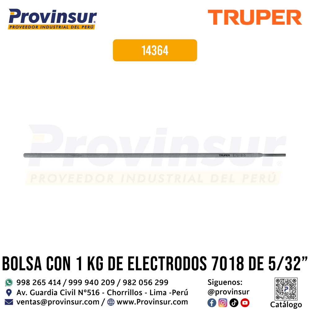 Electrodo 7018 de 5/32'' bolsa de 1 kg 14364 Truper 1 Electrodo 7018 de 5/32'' bolsa de 1 kg 14364 Truper