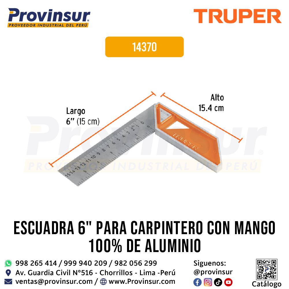 Escuadra para carpintero de 6 pulgadas con mango de aluminio 14370 Truper 3 Escuadra para carpintero de 6 pulgadas con mango de aluminio 14370 Truper