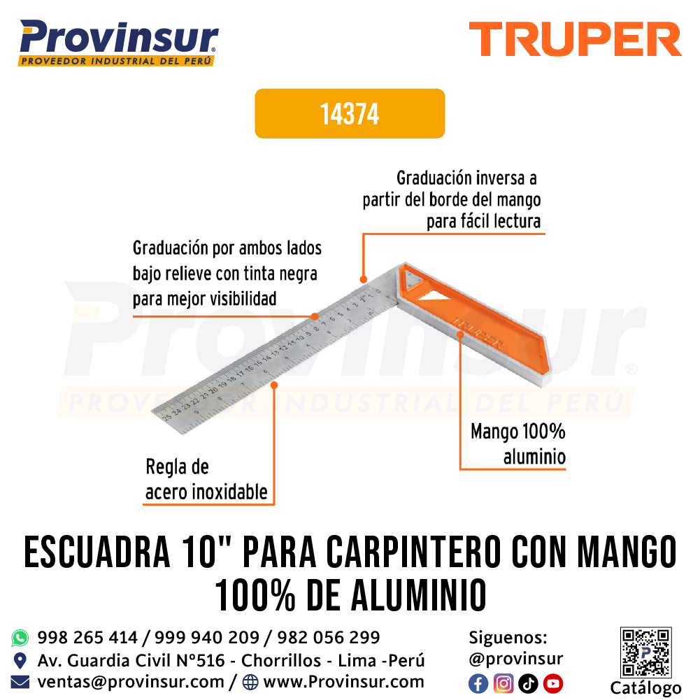 Escuadra carpintero 10 pulgadas mango aluminio 14374 Truper 2 Escuadra carpintero 10 pulgadas mango aluminio 14374 Truper