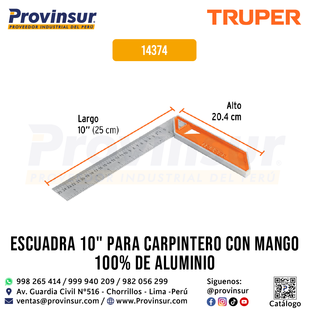 Escuadra carpintero 10 pulgadas mango aluminio 14374 Truper 3 Escuadra carpintero 10 pulgadas mango aluminio 14374 Truper