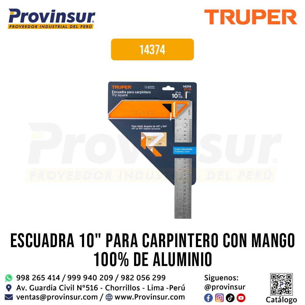 Escuadra carpintero 10 pulgadas mango aluminio 14374 Truper 4 Escuadra carpintero 10 pulgadas mango aluminio 14374 Truper