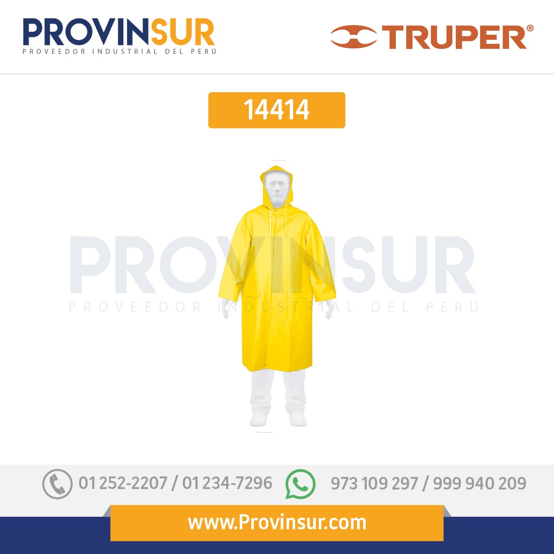 Gabardina impermeable, talla mediana, PVC 14414 Truper 1 Gabardina impermeable, talla mediana, PVC 14414 Truper