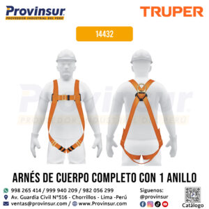 Arnés de cuerpo completo con 1 anillo ANSI 14432 Truper