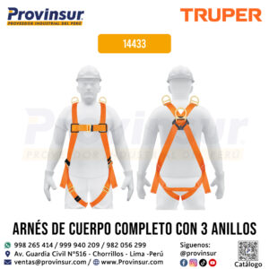 Arnés de cuerpo completo con 3 anillos ANSI 14433 Truper