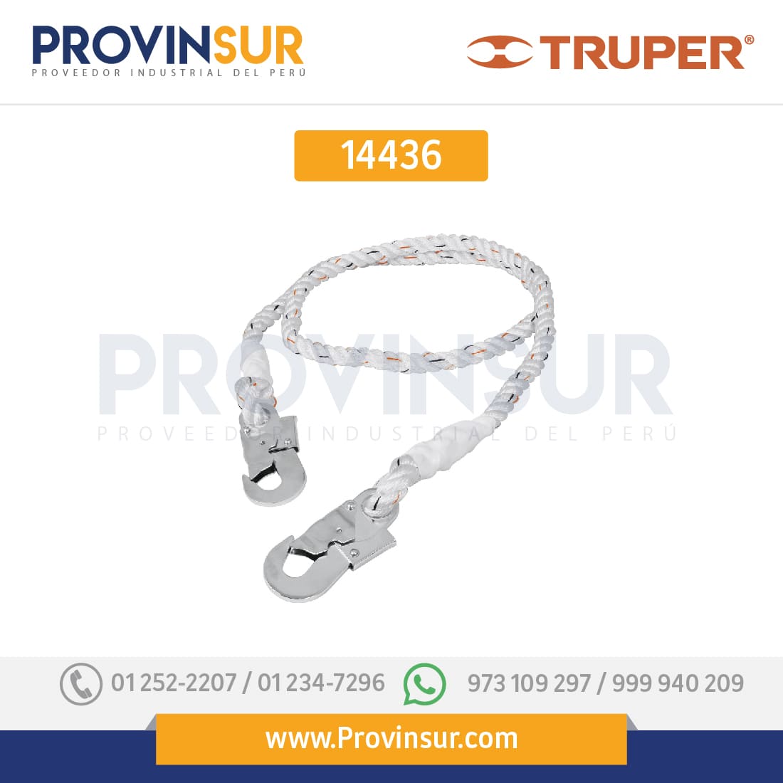 Cable de posicionamiento con 2 ganchos, 2 m 14436 Truper 1 Cable de posicionamiento con 2 ganchos, 2 m 14436 Truper