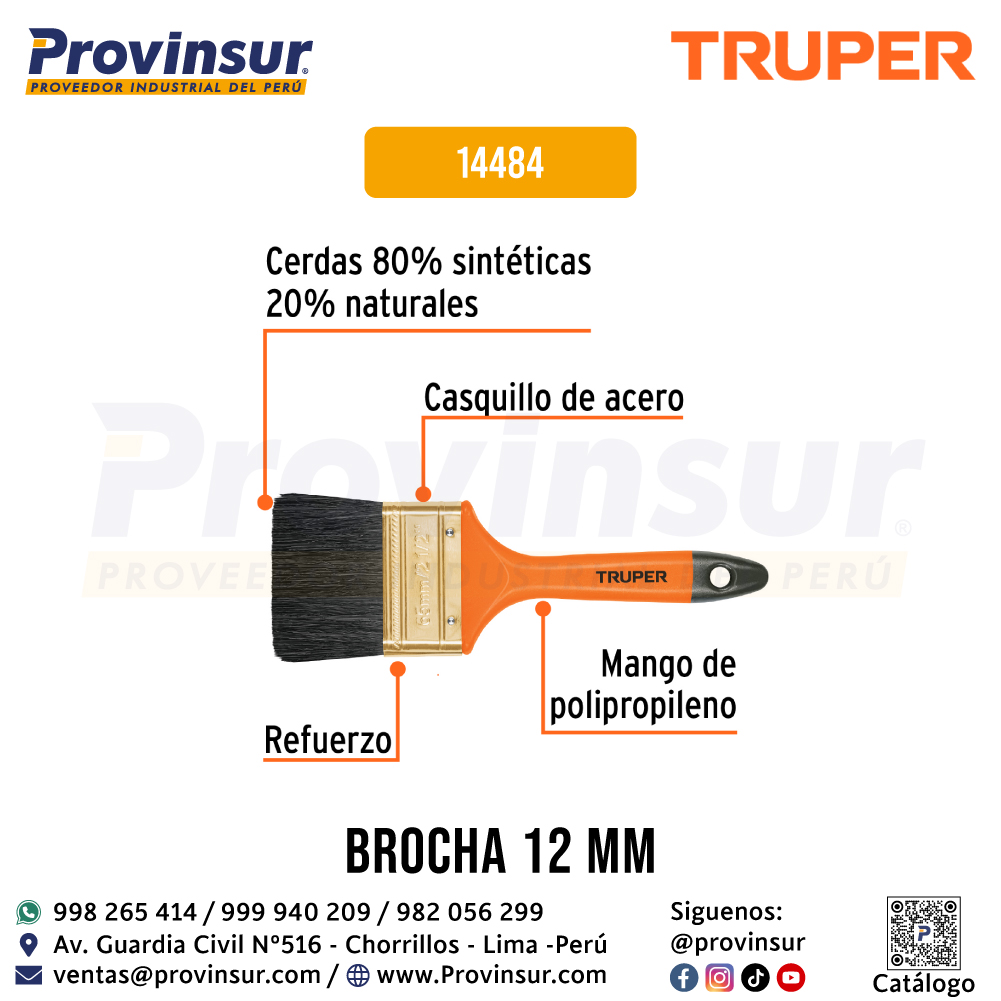 Brocha profesional de 2-1/2'' con mango de plástico 14484 Truper 3 Brocha profesional de 2-1/2'' con mango de plástico 14484 Truper
