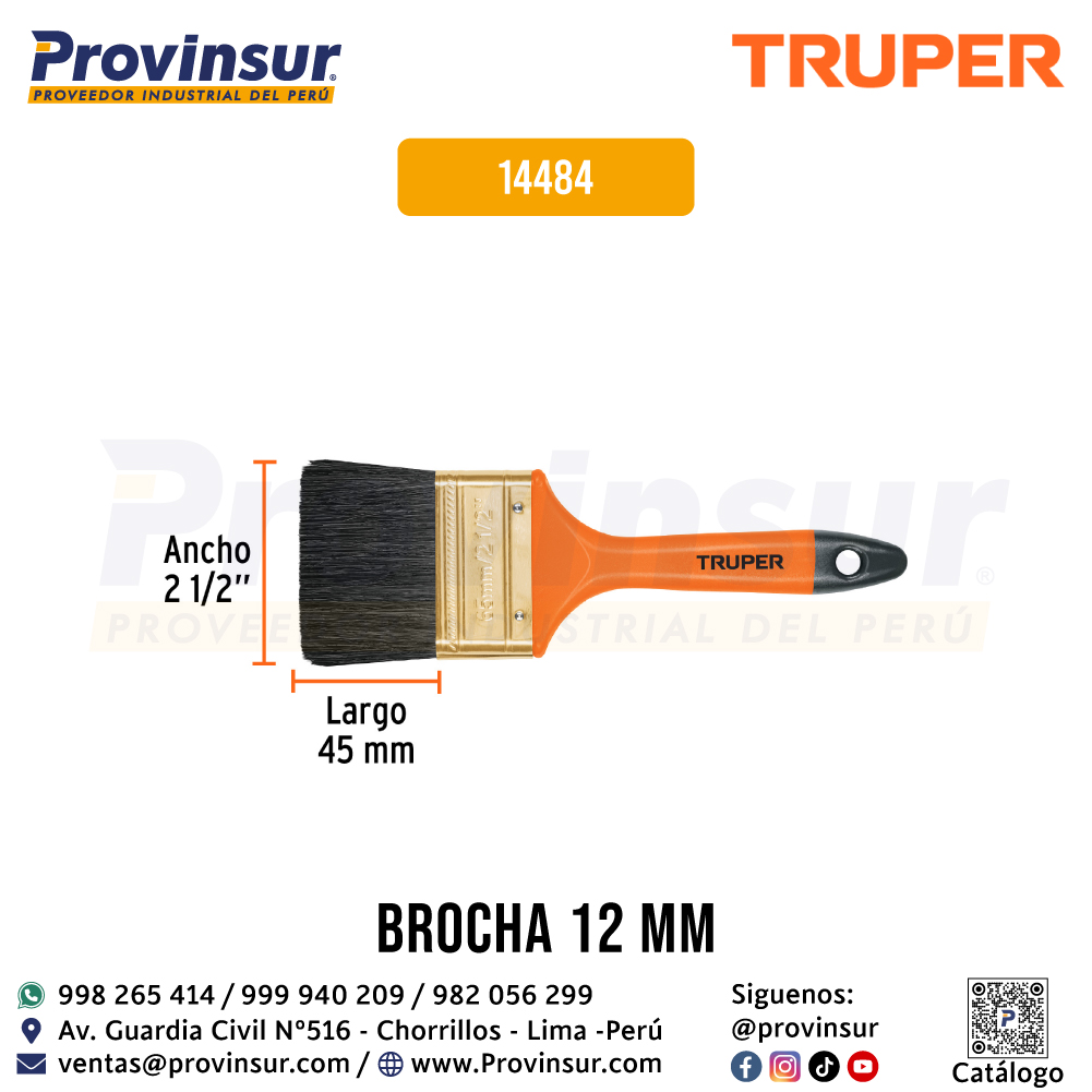Brocha profesional de 2-1/2'' con mango de plástico 14484 Truper 2 Brocha profesional de 2-1/2'' con mango de plástico 14484 Truper