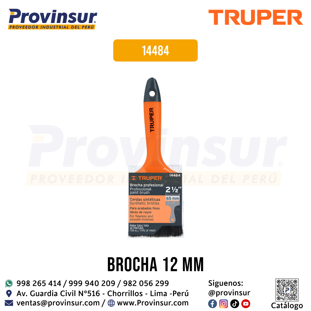 Brocha profesional de 2-1/2'' con mango de plástico 14484 Truper 4 Brocha profesional de 2-1/2'' con mango de plástico 14484 Truper