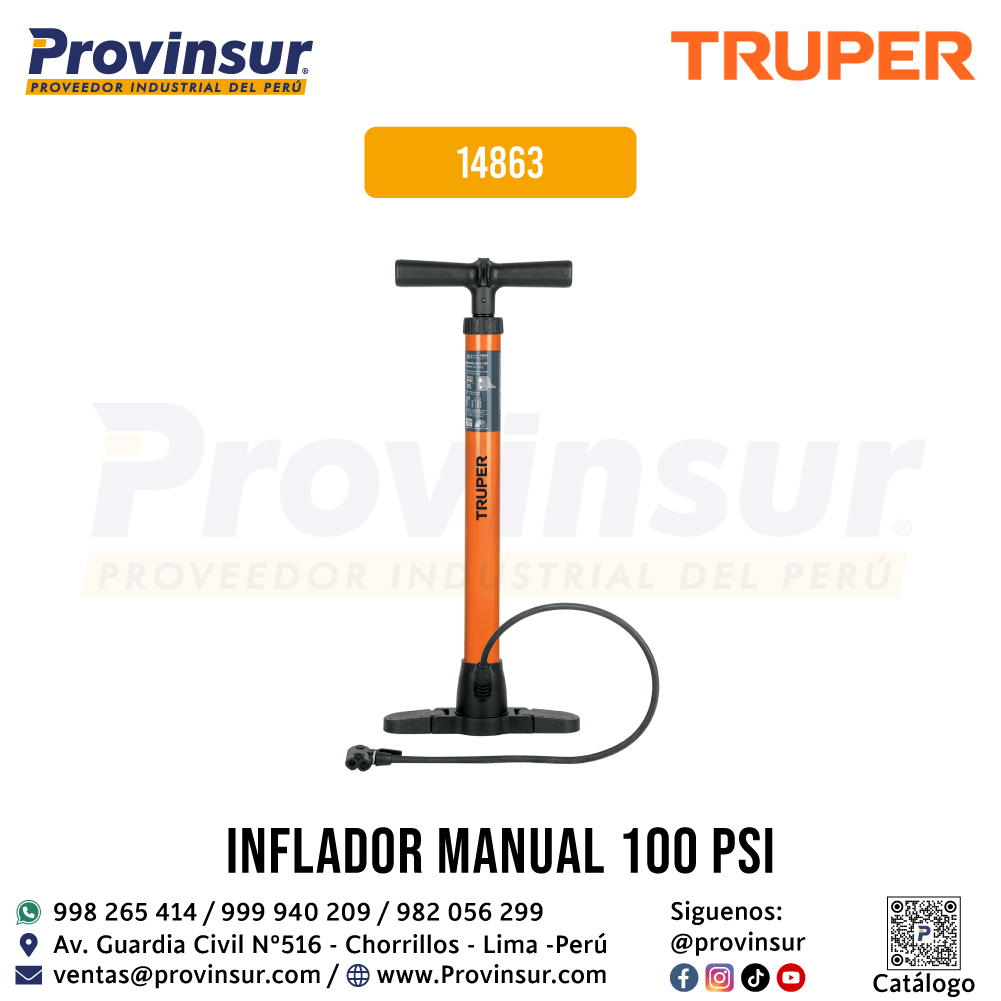 Bomba manual para inflar 100 PSI 14863 Truper 1 Bomba manual para inflar 100 PSI 14863 Truper