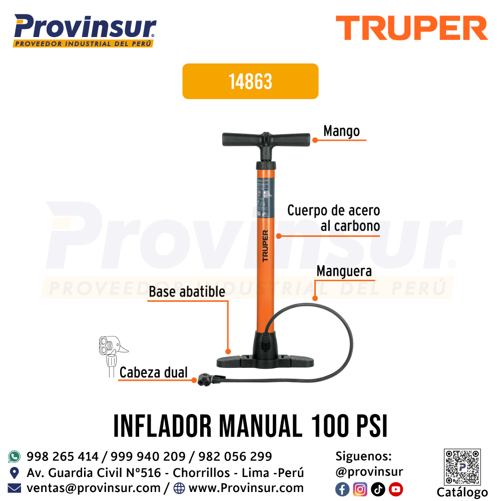 Bomba manual para inflar 100 PSI 14863 Truper 3 Bomba manual para inflar 100 PSI 14863 Truper