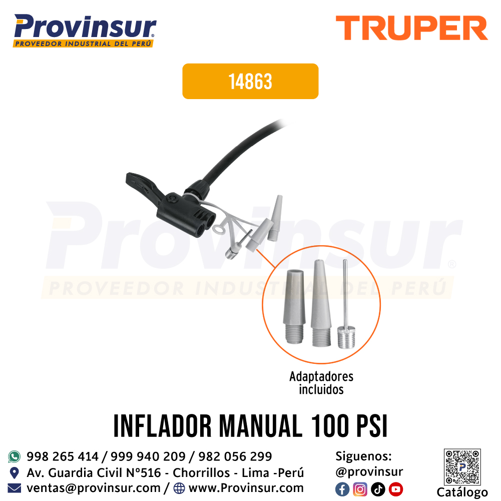 Bomba manual para inflar 100 PSI 14863 Truper 5 Bomba manual para inflar 100 PSI 14863 Truper