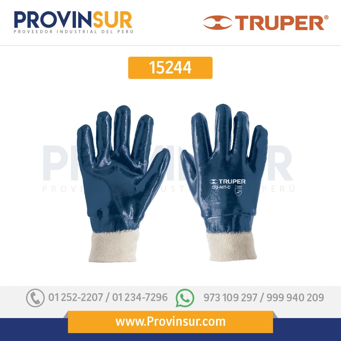 Guantes de algodón recubiertos de nitrilo, puño tejido 15244 Truper 1 Guantes de algodón recubiertos de nitrilo, puño tejido 15244 Truper