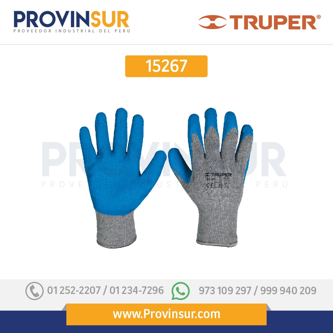 Guantes de poliéster recubiertos de látex, grandes 15267 Truper 1 Guantes de poliéster recubiertos de látex, grandes 15267 Truper