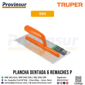 Plancha de empastar dentada 11'' de 6 remaches con mango de plástico 15413 Truper