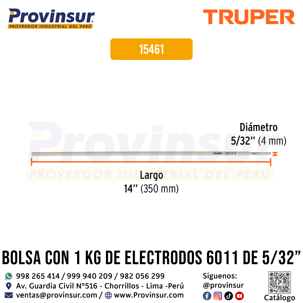 Electrodo 6011 de 5/32'' bolsa de 1 kg 15461 Truper 2 Electrodo 6011 de 5/32'' bolsa de 1 kg 15461 Truper