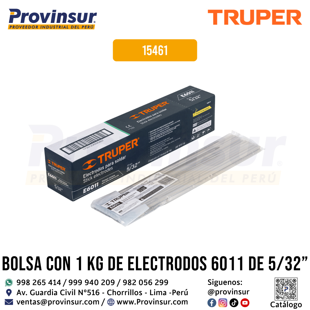 Electrodo 6011 de 5/32'' bolsa de 1 kg 15461 Truper 3 Electrodo 6011 de 5/32'' bolsa de 1 kg 15461 Truper