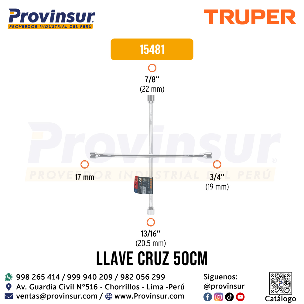 Llave de cruz para auto 50 cm 15481 Truper 3 Llave de cruz para auto 20 pulgadas 15481 Truper