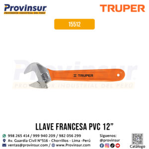 Llave francesa ajustable 12'' cromada con mango de PVC 15512 Truper