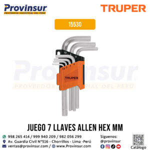 Juego 7 llaves allen mm punta hexagonal con organizador 15530 Truper
