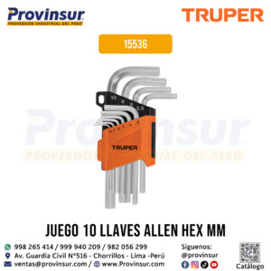 Juego 10 Llaves Allen mm Punta Hexagonal con Organizador 15536 Truper